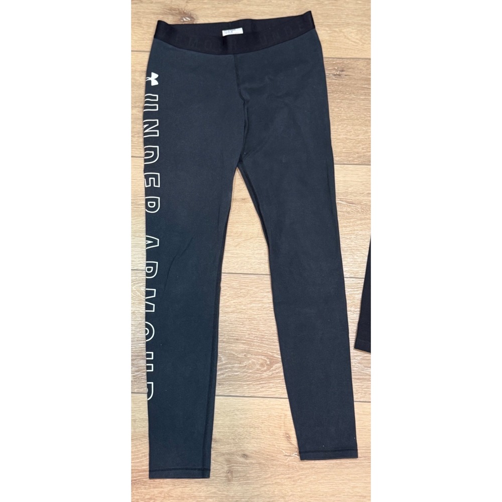 Under Armour Womens Small Black HeatGear Logo Leggings Athletic